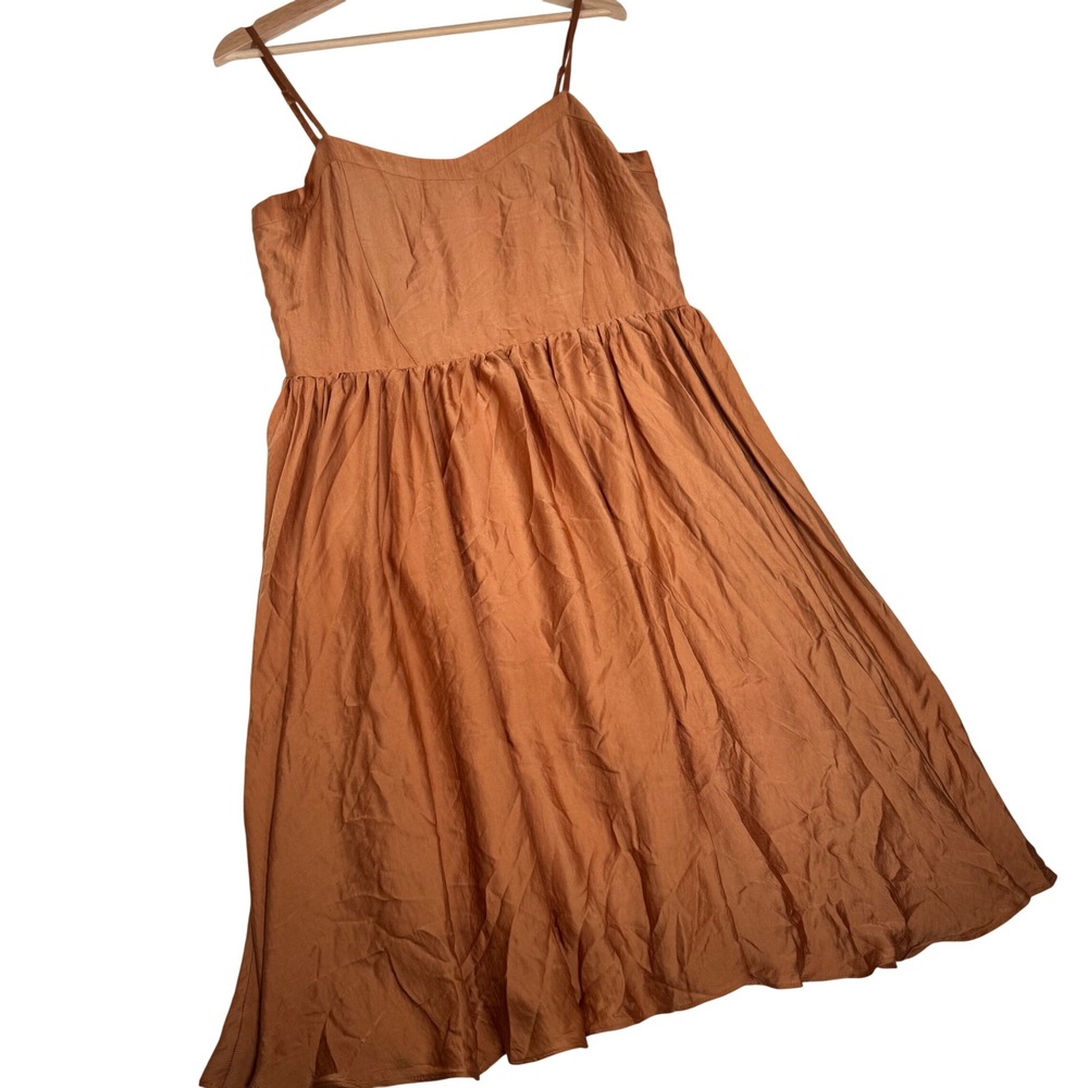 DRA Los Angeles Rust‎ Orange Smocked Bodice Dress Spaghetti Straps Casual